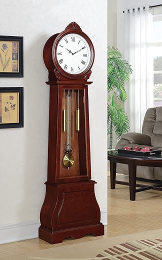 Coaster Home Furnishings Grandfather Clock with Chime Brown Red, 9"D x 20"W x 71.75"H