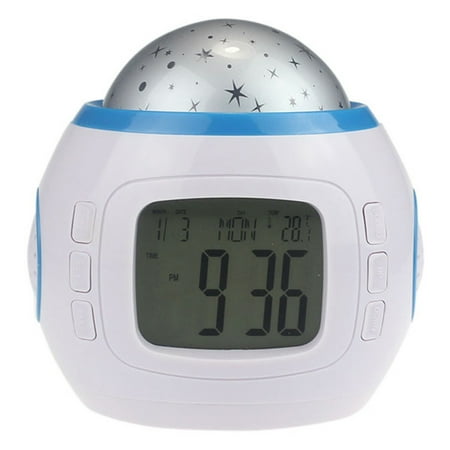 Colorful Chord Music Starry Projection Alarm Clock with Electronic Perpetual Calendar and Thermometer Snooze Function Multifunctional Music Starry Projection Night Light with Nature Sounds