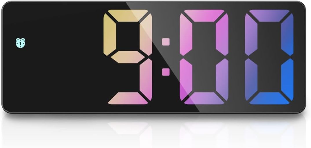 Colorful Digital Alarm Clock, Alarm Clocks with Large LED Display, USB/Battery Powered Digital Desk Clock with Snooze,Temperature, Voice Control, 3 Adjustable Brightness, 12/24Hr for Kids Teens