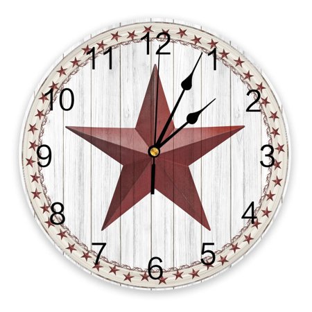 Country Star Wood Grain Clocks Wall Home Decor Modern Kitchen Room Bedroom Living Room Decor Wall Clock