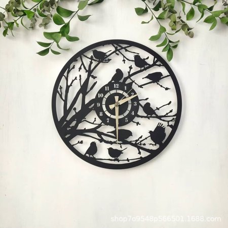 Cross-Border Independent Station Creative Wall Clock Metal Black Bird Mute Large Clock Metal Wall Art Clock Pocket Watch