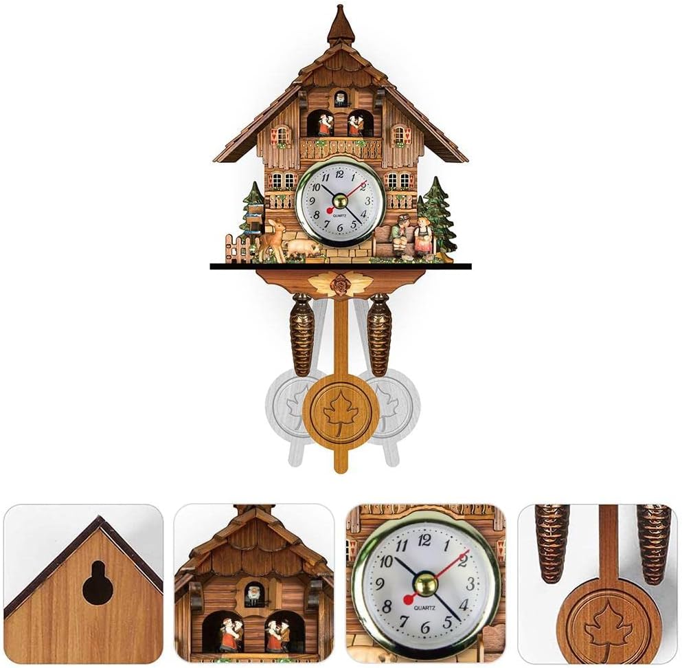 Cuckoo Clock Antique Wooden Cuckoo Birdhouse Wall Clock Home Decor Hanging Cuckoo Clock Auto Swing Bell Pendulum Home Decor (CM010)