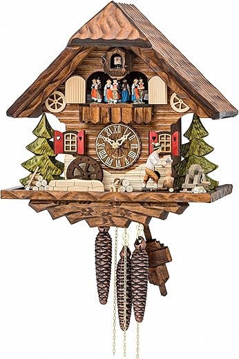 Cuckoo Clock Black forest house, turning mill-wheel