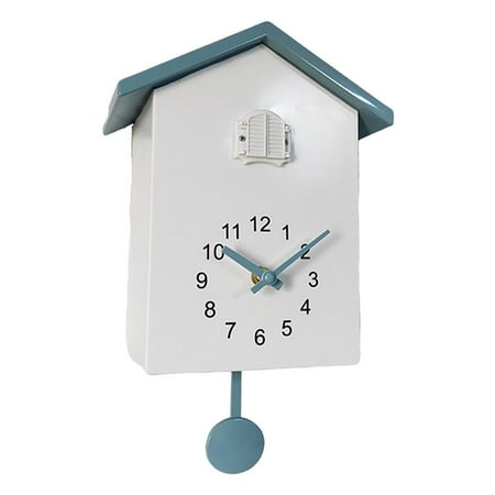 Cuckoo Wall Clock Birdhouse Decorative Hanging Clock, Natural Bird Voices Telling Time Pendulum Clocks Wall decor for Living Room kitchen and office - Grey