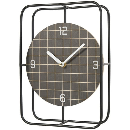 DecMode 10 Black Metal Geometric Open Frame Clock with Grid Patterned Clockface