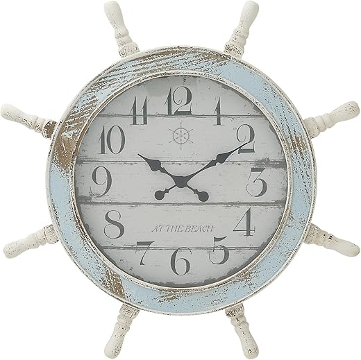 Deco 79 Coastal Wood Wall Clock, LARGE SIZE, Blue