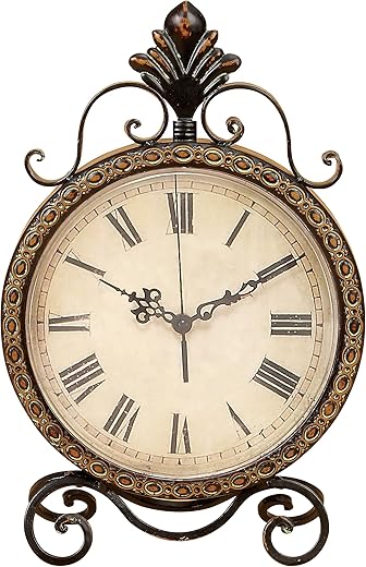 Deco 79 Metal Scroll Clock, 11" x 3" x 17", Brown