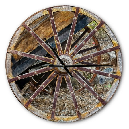 Designart 'Antique Cottage Wood Cart Wheel ' Rustic wall clock