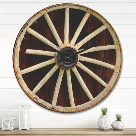 DESIGN ART Designart 'Country Wagon Wheel on Wooden Wall Clock' Farmhouse Wood Wall Clock 36 In. Wide x 36 In. High