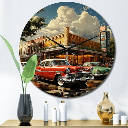 Designart Retro Reverie in Red Mid Century Transportation Oversized Wall Clock