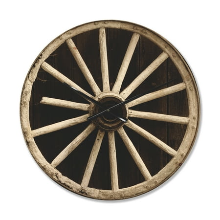 Designart 'Vintage Sepia Country Wagon Wheel Clock' Farmhouse Wood Wall Clock