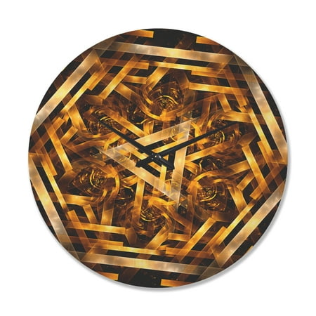 Designart 'Yellowish Hexagon Fractal 3D' Modern Wood Wall Clock