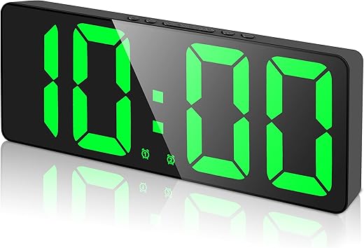 Digital Alarm Clock Large LED Display with 2 Alarm Settings,5-Level Brightness,12/24H,Snooze,Voice Control for Bedrooms Desk Heavy Sleepers Adults(Green)