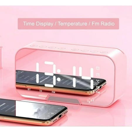 Digital Alarm Clock Radio: 5.5” Large LED Display with 3 Brightness Dimmer, Dual Alarms, FM Radio, Bluetooth Speaker Clock for Home Bedside Bedroom, Pink