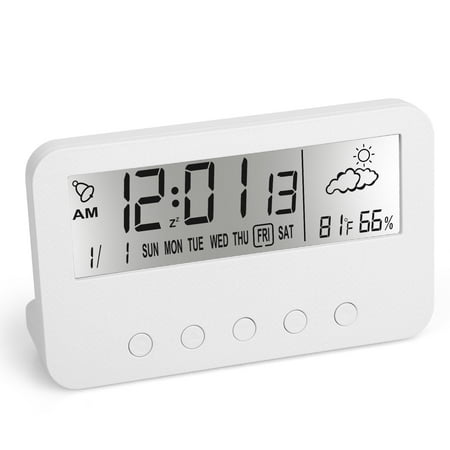 Digital Alarm Clock, TSV Digital LCD Travel Alarm Clock Backlight Time Calendar Temperature Timer LCD Clock with Snooze Mode, Luminous Battery Powered Electronic Clock for Bedroom Office