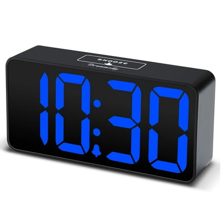 DreamSky Compact Digital Alarm Clock with USB Port for Charging, 0-100% Adjustable Brightness Dimmer, Blue Bold Digit Display, Adjustable Alarm Volume, 12/24Hr, Snooze, Bedroom Desk Alarm