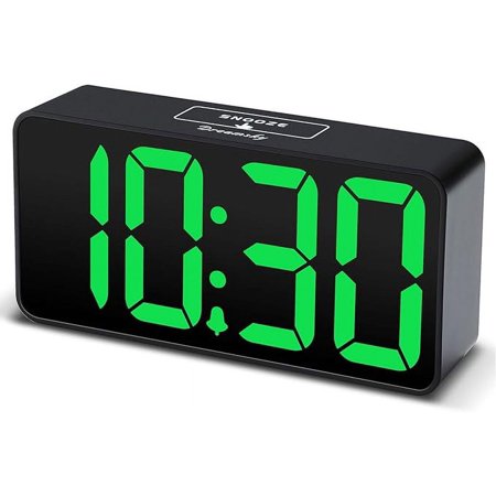 DreamSky Compact Digital Alarm Clock with USB Port for Charging, 0-100% Brightness Dimmer, Green Bold Digit Display, 12/24Hr, Snooze, Adjustable Alarm Volume, Small Desk Bedroom Bedside Clocks.