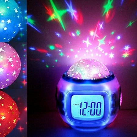 Dreamy Music Starry Sky Projector Alarm Clock Projection Night Light Desk Clock Calendar Children Gifts