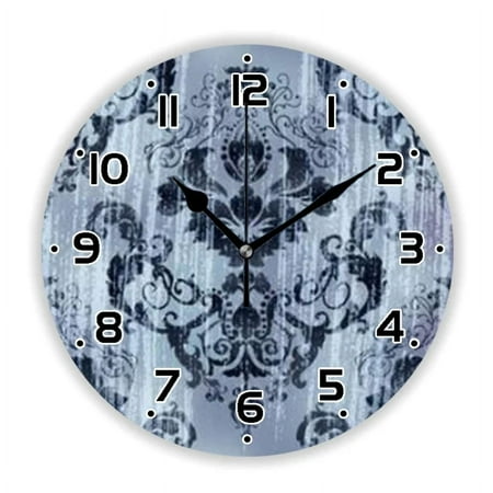 Elegant Silver Gray Damask Pattern Wall Clock Old Vintage Baroque Living Room Kitchen Watch Acccessories Bedroom Home r