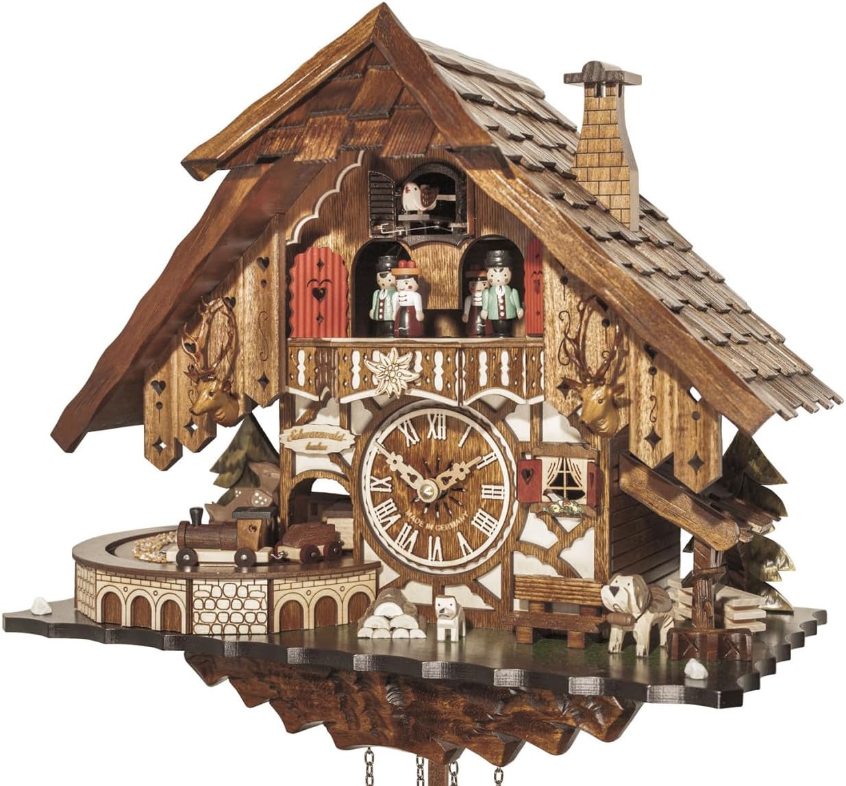 Engstler Quartz Cuckoo Clock Black Forest House with Music, Dancers and Moving Train EN 48710 QMT