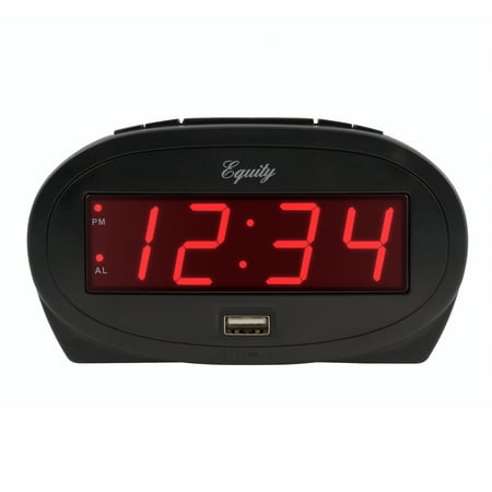 Equity 0.9 Inch 30024 Black LED Alarm Clock with USB