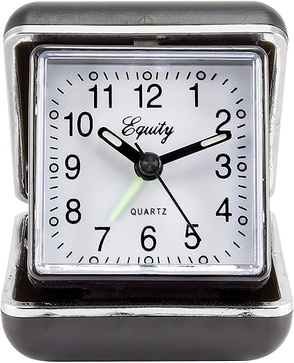 Equity by La Crosse Quartz Analog Fold-Up Travel Alarm Clock, Pack of 1, Black