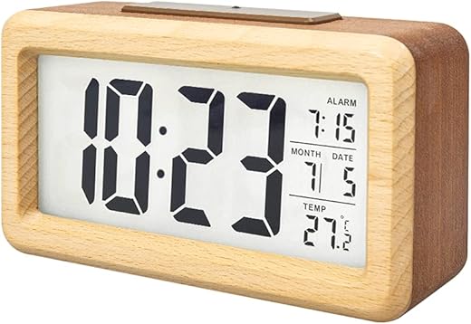 everwood Wooden Digital Battery Operated Alarm Clocks for Bedrooms, Beside, Table, Desk