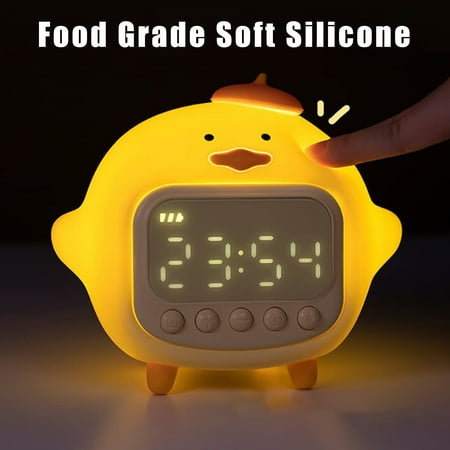 Fairnull Alarm Clock LED Time Display Stepless Dimming Snooze Mode USB Charging Phone APP Control Timekeeping with Sleep Timing Night Light Hug Duck Children Desk Smart Alarm Clock for Bedroom