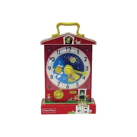 Fisher Price Vintage Music Box Teaching Clock Plays Grandfather's Clock Tune, 12 Months and Up, Red