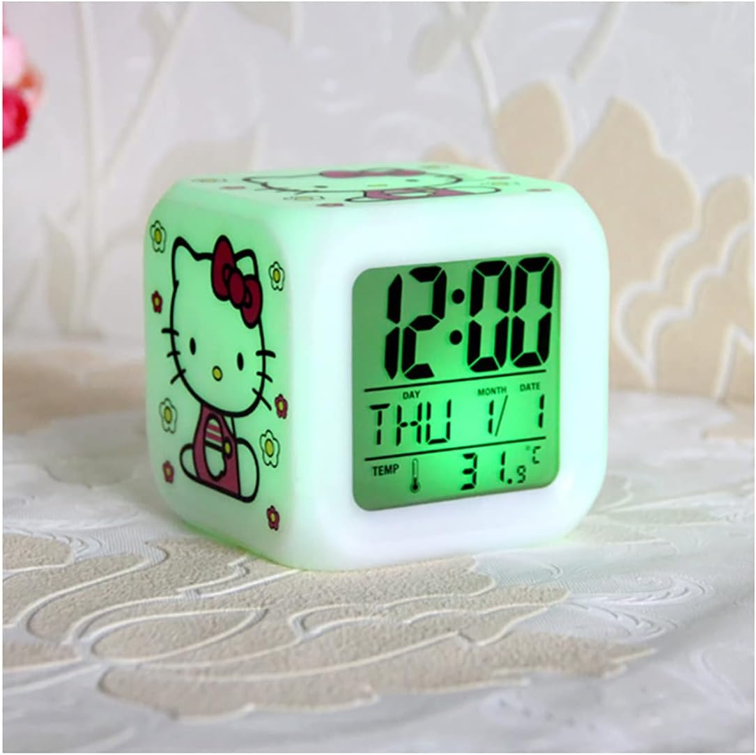 for Hello Kitty Alarm Clock w/ Soothing Glow LED Lights And Thermometer Luminous Small Alarm Clock Creative Cartoon Students with Alarm Clock Mute Simple Colorful Luminous Children's Bedroom Bedside