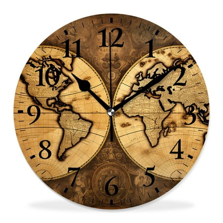 generic 14 inch Round Wall Clock,World Map Exquisite,Silent Non Ticking Wall Clocks for Living Room Kitchen Bedroom