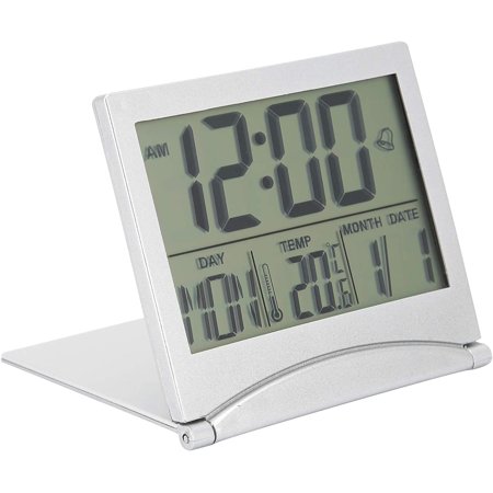 GGB-Electronic Compact Alarm Foldable Calendar Easy to Read Atomic Desktop Clock Auto Set Digital Alarm Clock Screen with Time/Date/Temperature Display- Perfect for Nightstand or Desk—0516