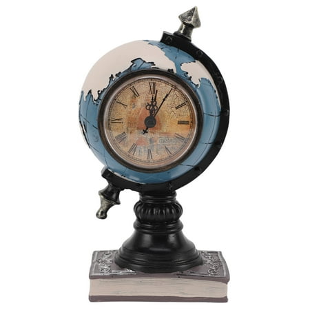 Globe Clock Decorative Desk Ornament Resin World Map Clock with Coin Saving Bank for Children Bedroom Blue