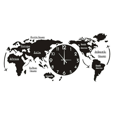 GZHCGSM Desk Small Clock World Map Wall Clock Home Bedroom Wall Personality Wall Clock for Deep Sleepers Kids Elderly Home Office