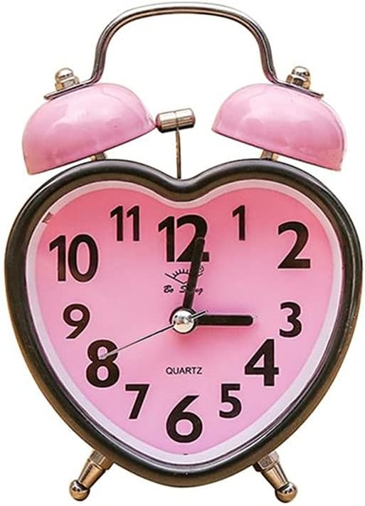 Heart Shape Double Bell Alarm Clock No Ticking Twin Bell Alarm Clock with Nightlight Bedrooms ()