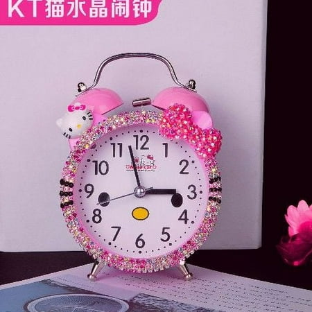 Hello Kitty Cartoon Alarm Clock Kawaii Creative Mute Bedside Alarm Simple Clock Rhinestone Cute Alarm Christmas Gift