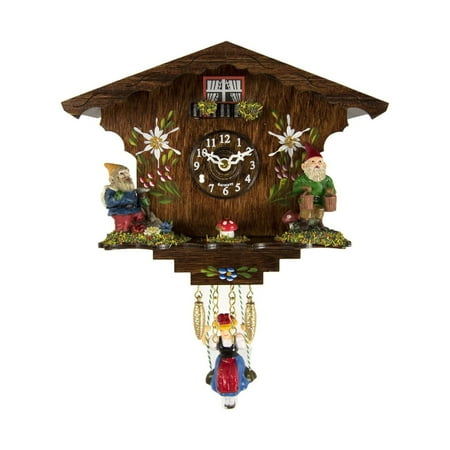 Hermle 8.5 Brown and Green Floral Swinging Girl Cuckoo Wall Clock