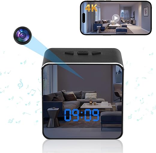 Hidden Camera Bluetooth Speaker, 4K HD WiFi Hidden Camera Clock with Video Night Vision Motion Detection, Clock Camera Spy Cam, Hidden Cameras for Home Security Indoor