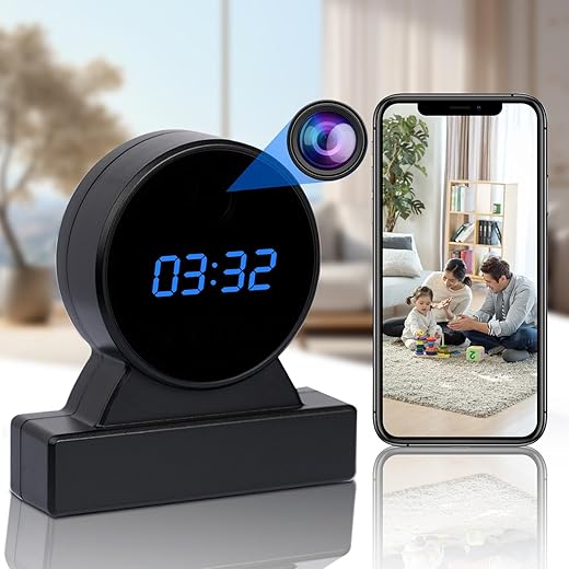 Hidden Camera Clock - HD 1080P Wireless Spy Camera - WiFi Nanny Cam - Night Vision - Indoor Home Security Monitoring