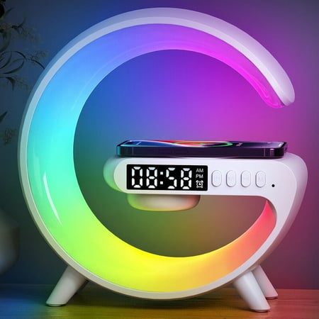 HoLife 5-in-1 White Noise Machine Alarm Clock, RGB Smart Light Sunrise Alarm Clock with Atmosphere Night Light Fast Wireless Charger