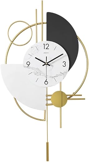 homary Modern 16.5 Inch Decorative Big Wall Clocks for Living Room, 3D Round Wall Clock,Gold Pendulum Geometric Mute Metal Digital Home Clock