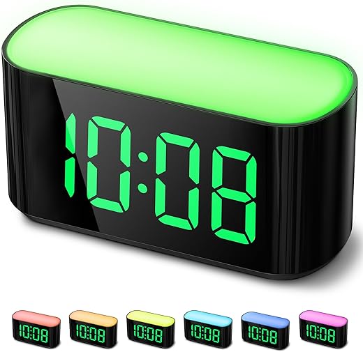 HOUSBAY Digital Alarm Clock for Bedrooms - Large Display Easy to Read Across The Room, 7 Larger Color Night Light, Dual Alarm, Dimmer, Adjustable Volume, True Battery Backup