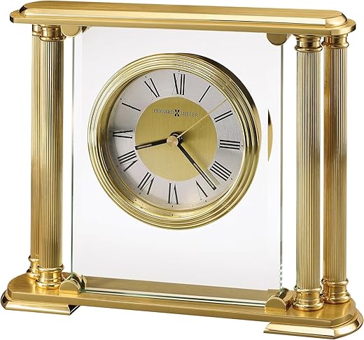 Howard Miller Challis Table Clock II 549-649 – Brushed Solid Brass Finish, Glass Crystal, Polished Edges, Brass Feet & Felt Bottom, Antique Home Décor, Quartz Movement