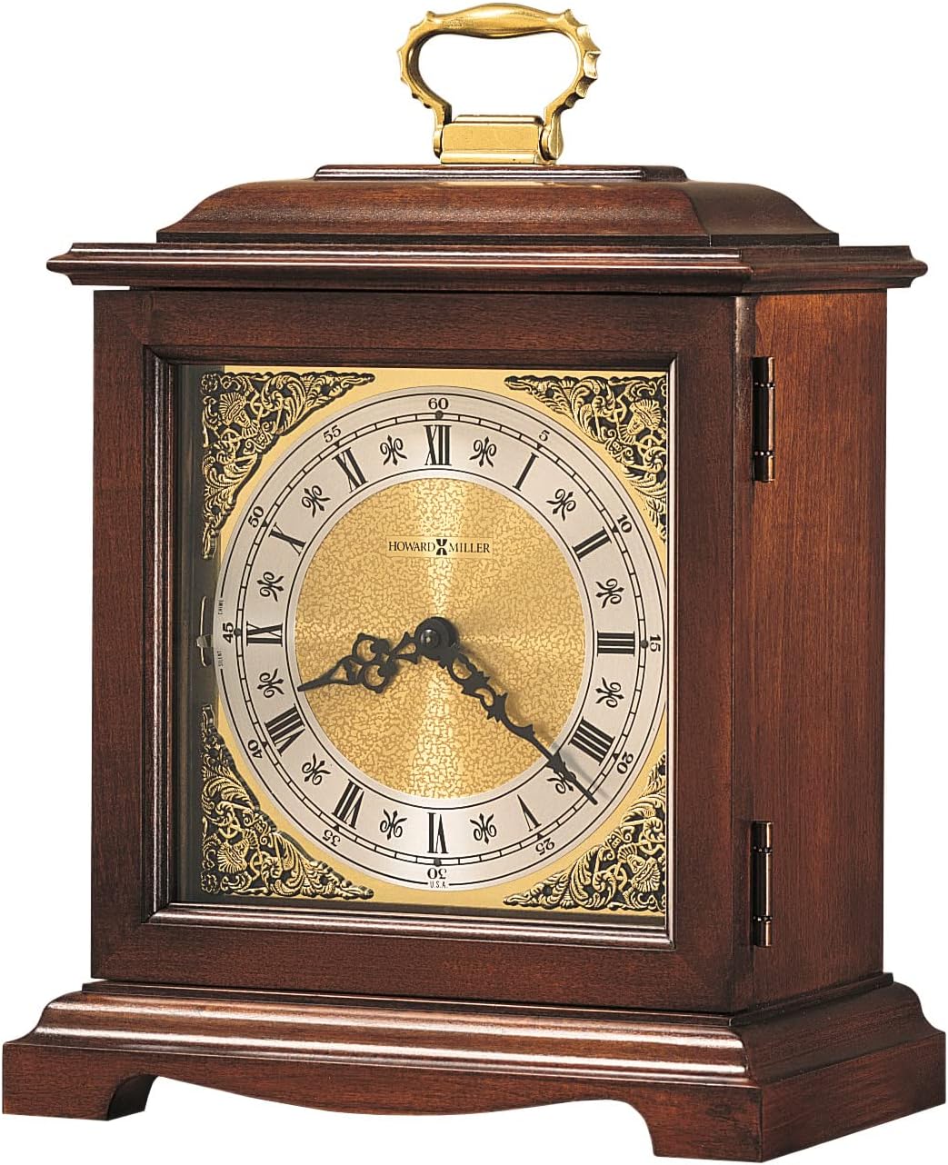 Howard Miller Graham Bracket III Mantel Clock 612-588 – Windsor Cherry Finish, Brass Finished Accents, Antique Home Decor, Quartz, Dual-Chime Movement, Volume Control