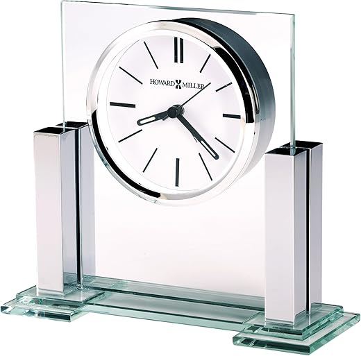 Howard Miller Metropolitan Tabletop Alarm Clock in Plished Silver Finish with Glass Panel 645842