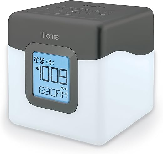 iHome Bluetooth Color Changing Dual Alarm Clock FM Radio with USB Charging, Multi-Color, Five Color LED (Certified Refurbished)