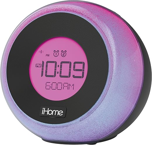 iHome iBT290B Bluetooth Color Changing Dual Alarm FM Clock Radio with Speakerphone & USB Charging - Featuring Melody, Voice Powered Music Assistant