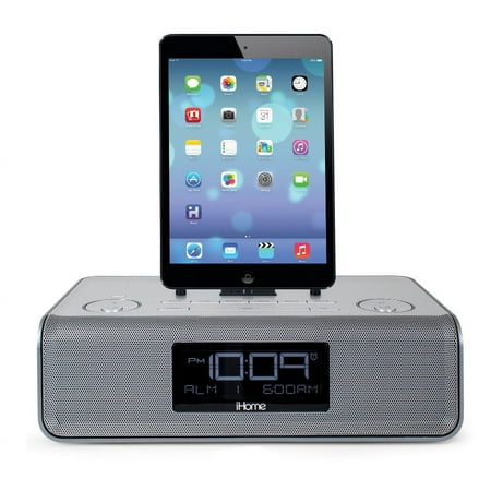 iHome iDL43B Dual Charging Stereo FM Clock Radio with Lightning Dock and USB Charge/Play - Silver