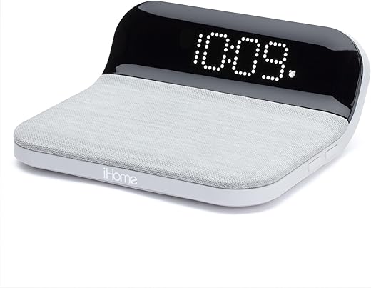 iHome iW18 Digital Alarm Clock, Dual Alarm Clock with USB Charger & QI Charging, Alarm Clocks for Bedrooms, Adjustable Brightness Dimmer (White)