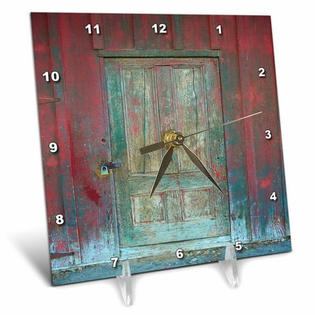 Image of Aged Rustic Red Wooden Door 6x6 Desk Clock dc-264386-1